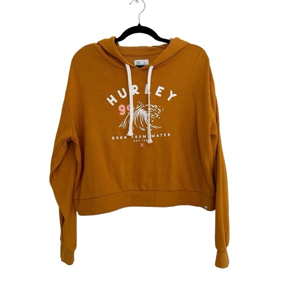Hurley Tops - Hurley Crop Fleece Graphic Hoodie Golden Yellow Womens Sz. Medium